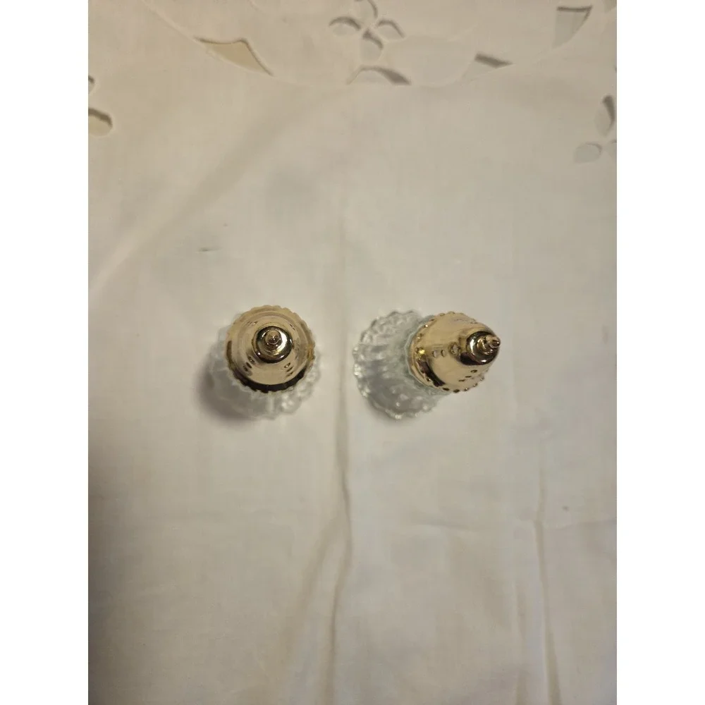 Vintage Salt And Pepper Shaker Set Pressed Glass And Gold Plated Tops